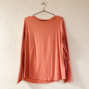 IBKUL Crewneck Long Sleeve Mesh Athletic Top in Pink Large